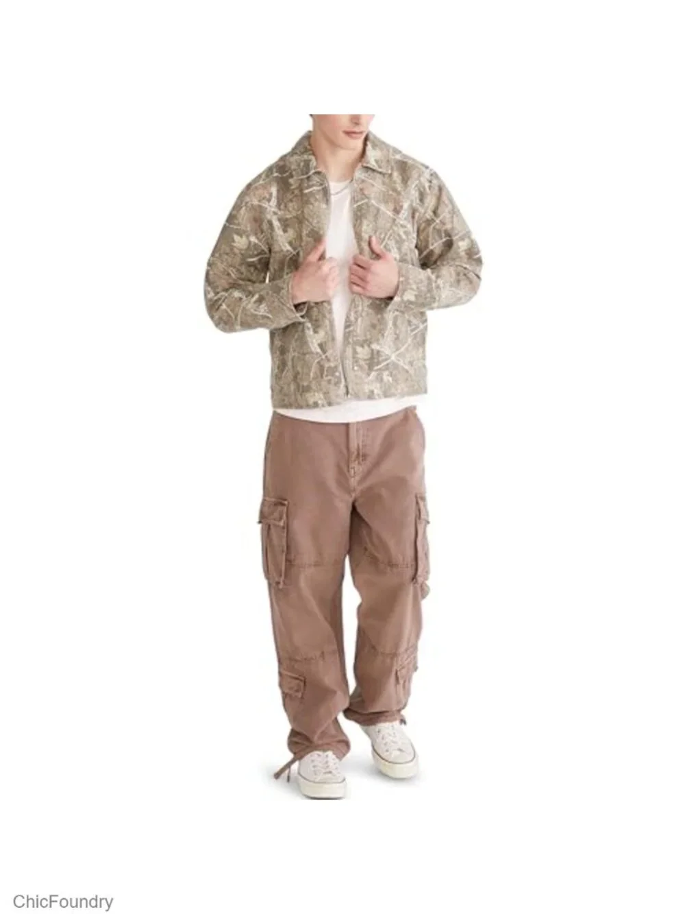 Baggy Cargo Pants with Zip Fly and Hook & Loop Pockets